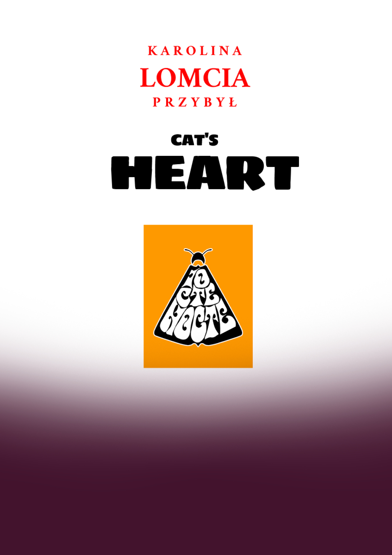 Cover of the indie comic "Cat's Heart" by Karolina Przybył. A black title on white background with an orange square featuring a moth symbol.