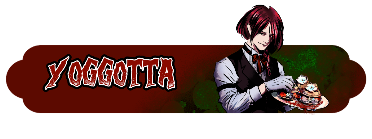 Yoggotta Cyrus Desmondo z deserem, Yoggotta Iocte Nocte, mroczny lokaj serwujący posiłek, horror komiks.