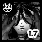 Mroczny kadr w stylu anime style art przedstawiający Belzebuba w momencie silnego napięcia emocjonalnego. Postać ma zamknięte oczy i zaciśnięte usta, a jej twarz wyraża ból lub wewnętrzną walkę. Z obu stron kadru wyłaniają się ciemne, drapieżne dłonie, które dotykają skroni i głowy bohatera, symbolizując osaczenie lub narastające szaleństwo. Ilustracja jest czarno-biała, z mocnym cieniowaniem i rastrami typowymi dla seinen manga polska. W lewym górnym rogu widnieje biały pentagram, a w prawym dolnym numer części "1.7".