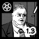 Czarno-biała grafika w stylistyce polska manga i noir, przedstawiająca postać Ottona. Otto to mężczyzna o krępej budowie ciała, ubrany w formalny garnitur, białą koszulę i ciemny krawat w kropki. Jego twarz wyraża skrajne przerażenie lub szok – ma szeroko otwarte oczy z wyraźnymi źrenicami i lekko uchylone usta. Nad jego ramieniem widnieje dymek z wykrzyknikiem, sugerujący nagłe, dramatyczne wydarzenie. W lewym górnym rogu znajduje się biały symbol pentagramu, a w prawym dolnym rog numer "1.3". Stylistyka oparta na silnym kontraście i gęstym rastrowaniu (screentone), charakterystycznym dla profesjonalnych wydań manga.