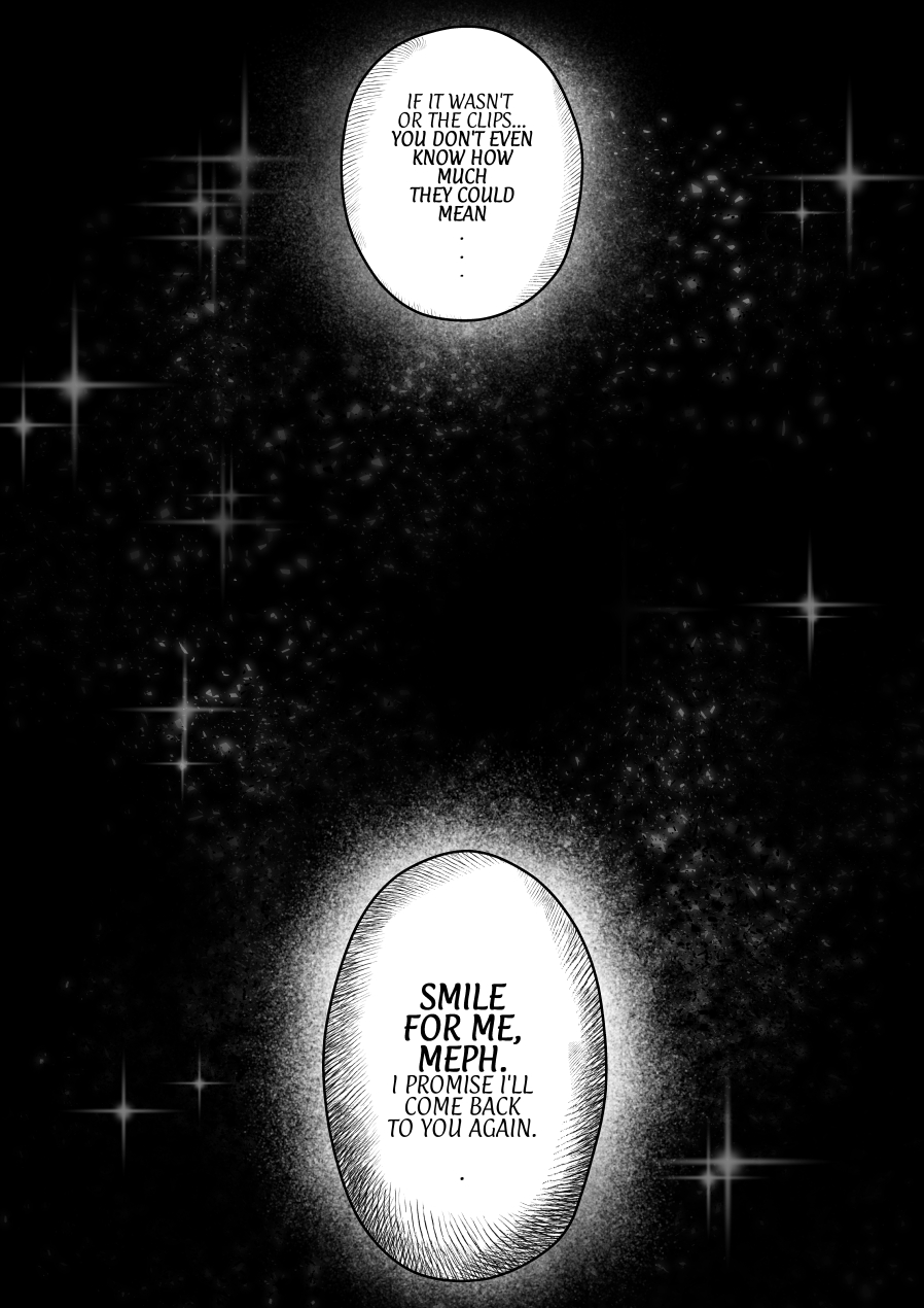 The psychological manipulation reaches a chilling conclusion on this page of Paradise Dust. Andrielach effectively "rewrites" the history of the lost army, instructing Mefisto to lie in his official report and claim he was the sole heroic survivor of a battle against "beasts and chaos." By offering to "vouch" for this lie, the Prince ensures Mefisto remains indebted to him, even in exile. Andrielach’s expression is particularly haunting here—his wide, unblinking eyes and fixed grin suggest a deep-seated instability or a total lack of empathy as he dismisses Mefisto for being "too tired." He further twists the knife by mentioning Mefisto's feelings for a "butler" and taunting him about "The Shining One," a reference that adds another layer of cosmic rejection to Mefisto's situation. This page is an authentic and unsettling exploration of gaslighting and political cover-ups in a dark fantasy setting. The fiery, spark-filled background creates a sense of imminent collapse, perfectly capturing the grimdark atmosphere of the series finale for this chapter. For fans of mature indie webcomics, this page cements Andrielach as a master of cold, calculated cruelty.