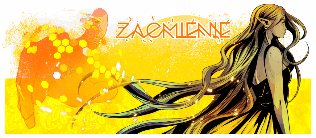 Yuvi'an w żółtej sukni, Zaćmienie Iocte Nocte, komiks fantasy o elfach, złoty blask i magia.