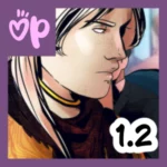 Ikonka rozdziału 1.2 niezależnego webkomiksu „Ostatni Przystanek”. Przedstawia zbliżenie na twarz jasnowłosego bohatera z piegami, kolczykiem w wardze i złotym chokerem na szyi. Postać ma poważny wyraz twarzy i jasne oczy. W rogach znajdują się logotyp „OP” oraz numer rozdziału „1.2”.